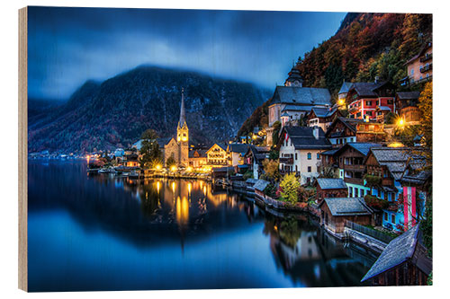 Quadro de madeira Hallstatt ao amanhecer