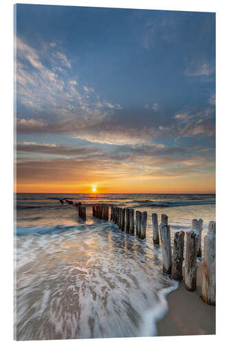 Acrylic print Sunset at the groyne