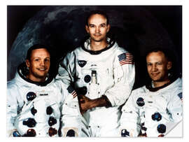 Selvklebende plakat Neil Armstrong, Michael Collins and Buzz Aldrin, crew of Apollo 11