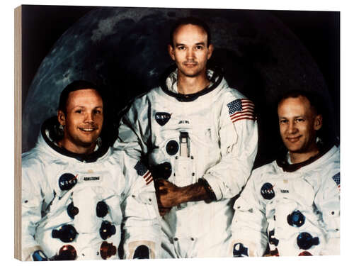 Tableau en bois L'équipage d'Apollo 11 : Neil Armstrong, Michael Collins et Buzz Aldrin