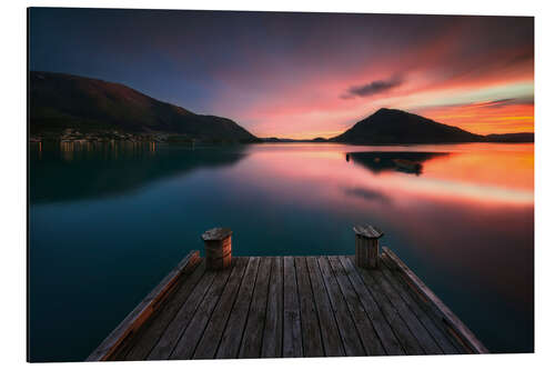 Aluminium print Red sunset over the fjord