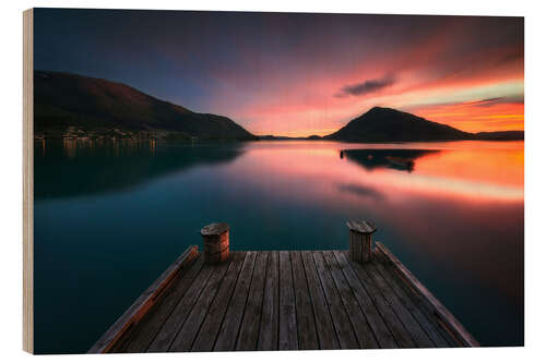 Wood print Red sunset over the fjord