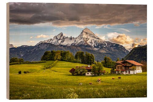 Holzbild Idyllischer Landschaft am Watzmann