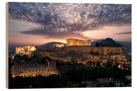 Holzbild Athen bei Nacht