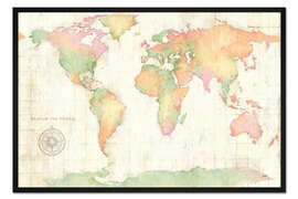 Gerahmter Kunstdruck Aquarell-Weltkarte