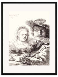 Gerahmter Kunstdruck Selbstbildnis zeichnend mit Saskia