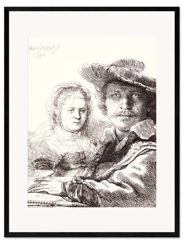 Framed art print Self portrait drawing with Saskia