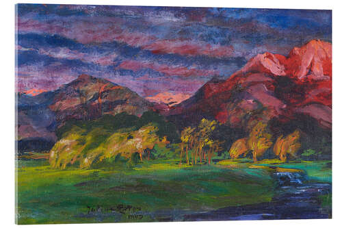 Acrylglas print Promontory landscape in the sunset