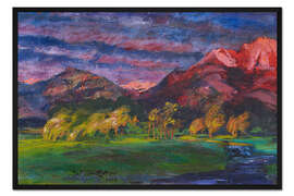 Gerahmter Kunstdruck Vorgebirgslandschaft im Abendrot