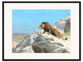 Gerahmter Kunstdruck Lauernder Löwe