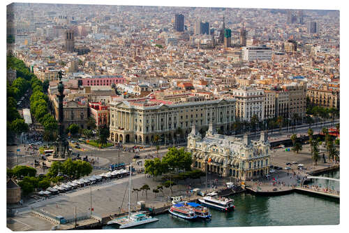 Canvas print La Rambla with Columbus statue in Barcelona