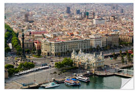 Muursticker La Rambla with Columbus statue in Barcelona