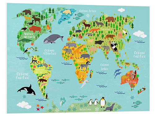 Quadro em PVC Mapa do mundo dos animais (espanhol)