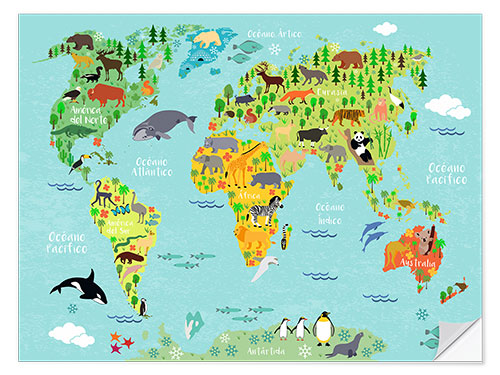 Sisustustarra World Map of Animals (Spanish)