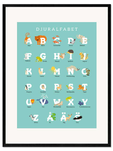 Ingelijste kunstdruk Animal alphabet (Swedish)