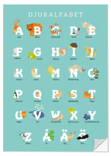 Selvklebende plakat Animal alphabet (Swedish)