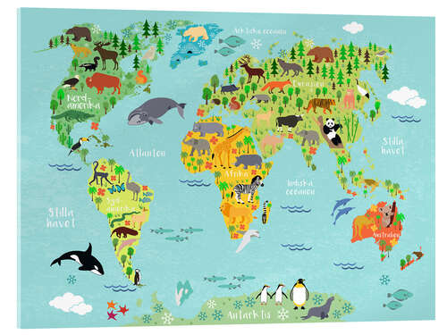 Acrylglas print World Map of Animals (Swedish)