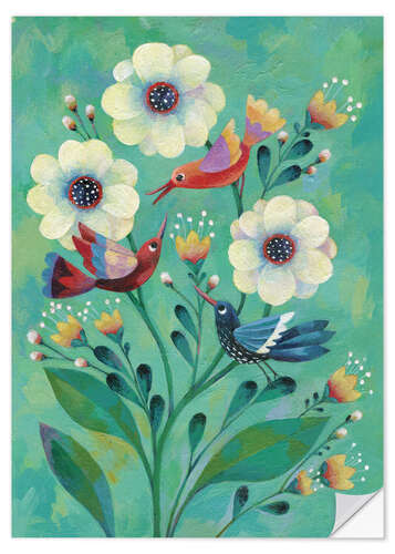 Selvklebende plakat Hummingbird garden