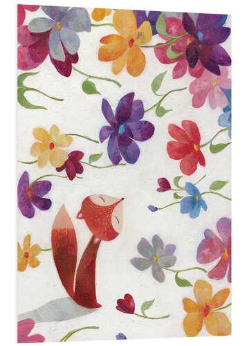 Foam board print Fox in a sea of flowers