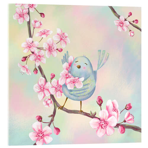 Acrylic print Bird with cherry blossoms