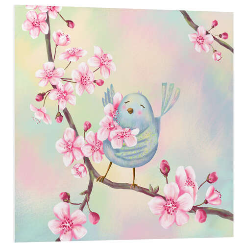 Foam board print Bird with cherry blossoms