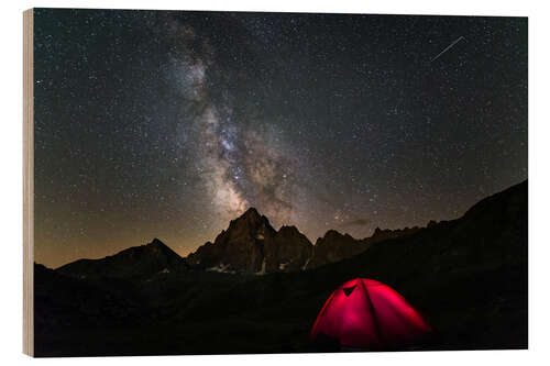 Wood print Tent under the Milky Way at Monte Viso, Italy