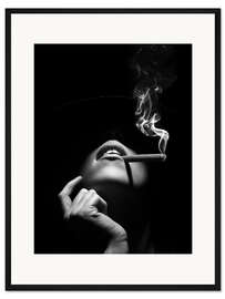 Gerahmter Kunstdruck Frau die eine Zigarre raucht