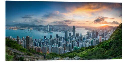 Tableau en verre acrylique Lever du soleil à Hong Kong, Chine