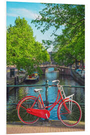 PVC-tavla Red bicycle in a canal of Amsterdam