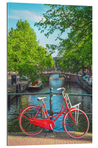 Galleriprint Red bicycle in a canal of Amsterdam