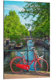 Magnettafel Rotes Fahrrad an einem Kanal von Amsterdam