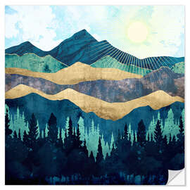 Muursticker Blue Forest Mountain Landscape