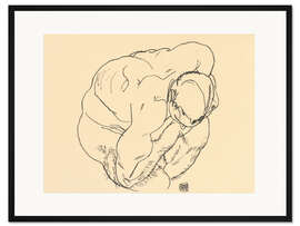 Gerahmter Kunstdruck Hockender männlicher Akt