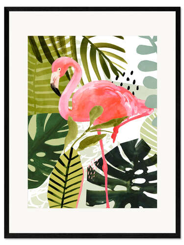 Inramat konsttryck Flamingo Forest I