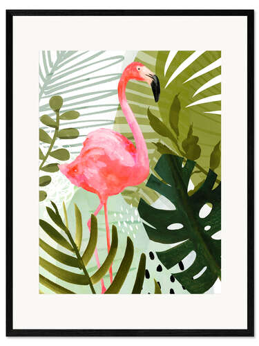 Gerahmter Kunstdruck Flamingo-Wald II