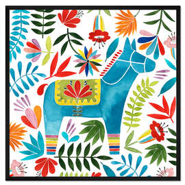 Gerahmter Kunstdruck Blaues Dala-Pferd