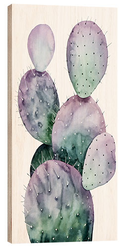 Wood print Violet cactus II