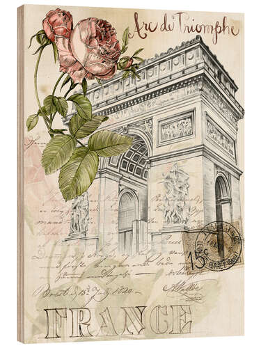 Wood print Paris and the Arc de Triomphe