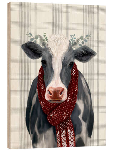 Print på træ Christmas Cow II