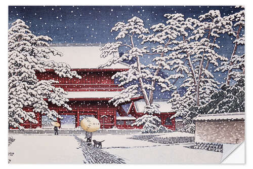 Selvklebende plakat Snow at Zojoji Temple