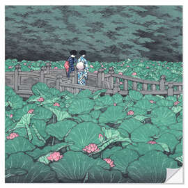 Vinilo para la pared Estanque en el Santuario Benten (detalle) - Kawase Hasui