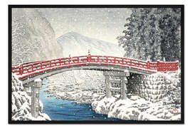 Gerahmter Kunstdruck Shinkyo-Brücke in Nikko unter dem Schnee