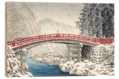 Hout print Shinkyo bridge in Nikko under the snow