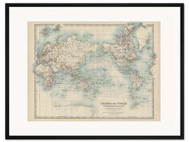 Gerahmter Kunstdruck Weltkarte 19. Jahrhundert (englisch)