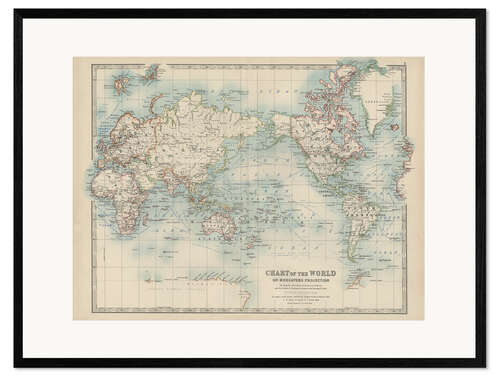 Kehystetty taidepainatus World map 19th century