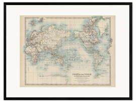 Ingelijste kunstdruk World map 19th century