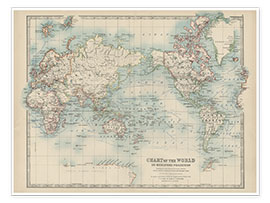 Wall print  World map 19th century - Alexander Keith Johnston