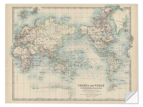 Selvklebende plakat World map 19th century