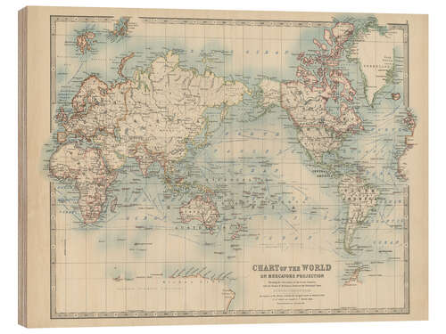 Holzbild Weltkarte 19. Jahrhundert (englisch)