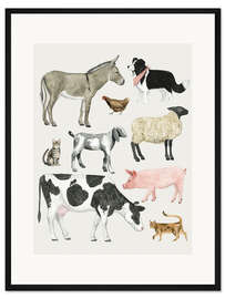 Gerahmter Kunstdruck Bauernhof Tiere IV